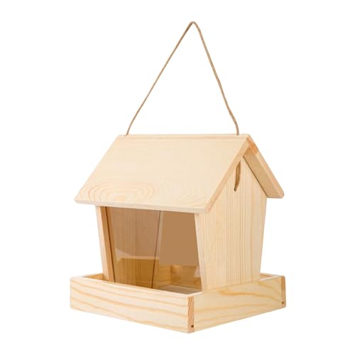 Wizoowip Nahsicht-Vogelhäuschen zum Aufhängen, geneigtes Holzdach, leicht zu reinigen, stabile Schnur, Hinterhofbeobachtung Kräftiges Holz von Wizoowip