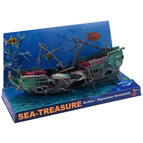 Wlauqueta Aquarium Dekoration Boot Kunststoff Aquarium Air Split Shipwreck Fischtank C von Wlauqueta