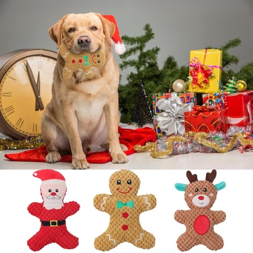 Wlikmjg 3er Set Quietschende Weihnachtsspielzeug für Hunde mit Quietscher Hundespielzeug Langlebiges Plüschspielzeug für Hunde Kauspielzeug für Welpen Weihnachten Thema Interaktives Spielzeug für von Wlikmjg