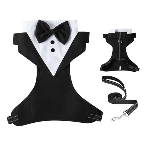 Wlikmjg Hochzeitsoutfit für Hunde, Hochzeitskleidung für Hunde | Hochzeitsoutfit mit Fliege und Zugseil | Tuxedo formelles Hundeoutfit für Hunde, formelles Haustieroutfit von Wlikmjg