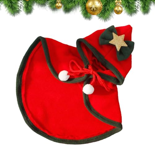 Wlikmjg Weihnachts-Katzenumhang, Weihnachtsumhang für Hunde, Weihnachts-Kostüm, weiche Katze, warme Kleidung mit Sternschleife und Pompons für Katzen und Welpen, Silvesterparty, Cosplay von Wlikmjg