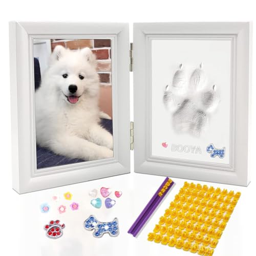 Wmmner Pfotenabdruck Set Hund und Katze, DIY Pfotenabdruck Set,3D Holz Bilderrahmen Pfotenabdruck für Hunde oder Katzenbesitzer,Pet Pawprints Bilderrahmen (White, 9“B x 6”H x 1.34”D) von Wmmner