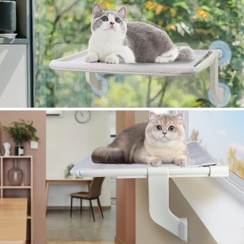 2-in-1 Katzenfensterstange für große Indoor-Katzen, Katzenfensterhängematte für Fenster mit massivem Metallrahmen, Katzenfenstersitz, Fenster Katzen-Sitzstange für Katzen innen, Katzenfensterbett von Wn's Day