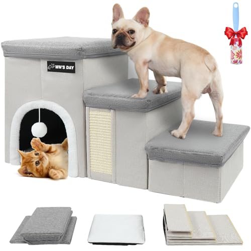 Hundetreppe für Bett, Couch, zusammenklappbar mit Stauraum, Hundetreppe für kleine Hunde, um ins Bett zu steigen, mit Katzenhütte, Hundetreppe für große und mittelgroße Hunde, alte Katzentreppe für von Wn's Day