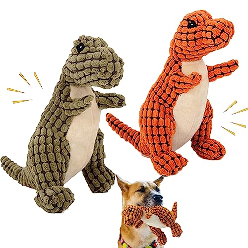 Wnddle Hund Kauspielzeug mit Dino Design, 2Pack Spielzeug für Hunde, Interaktives Hundespielzeug mit eingebauten Quietscher gegen Langenweile von Wnddle