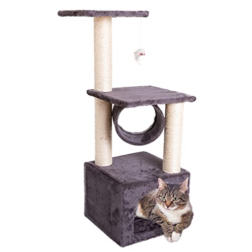 Wnicek Plush Cat Climb Tree Cat Tower 36" Sisal Rope Scratching Post Kitten Furniture Plush Condo Playhouse with Cat House Cats Activity Centre von Wnicek