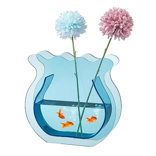 Wnvivi Aquarium-Vase, Transparentes Acryl, Kleines Aquarium, Desktop-Fischschale, Blumenvase, Hydrokultur-Pflanzenbehälter, Betta-Fischschale für Heimdekoration(Blau) von Wnvivi