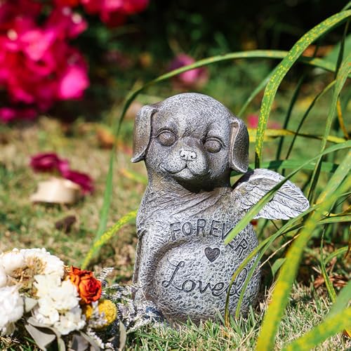 Wnvivi Haustier-Gedenkfiguren, Katzen-Engel-Gedenkstatue, Hunde-Gedenkstein für den Verlust des Hundes, Katzen-Hund-Grabmarkierung für den Garten Im Freien, Rasen (Hund) von Wnvivi