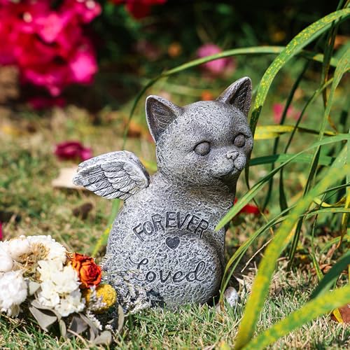 Wnvivi Haustier-Gedenkfiguren, Katzen-Engel-Gedenkstatue, Hunde-Gedenkstein für den Verlust des Hundes, Katzen-Hund-Grabmarkierung für den Garten Im Freien, Rasen (Katze) von Wnvivi