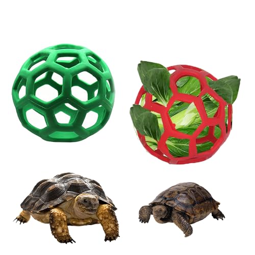 2 Stück Schildkröte Leckerli-Ball Schildkröte Spielzeug Hängende Kleine Tiere Schildkröte Gemüse Gras Obst Fütterung und Spiel Heu Feeder Ball für Kleintiere Haustier Schildkröte (Grün und Rot) von WoYous