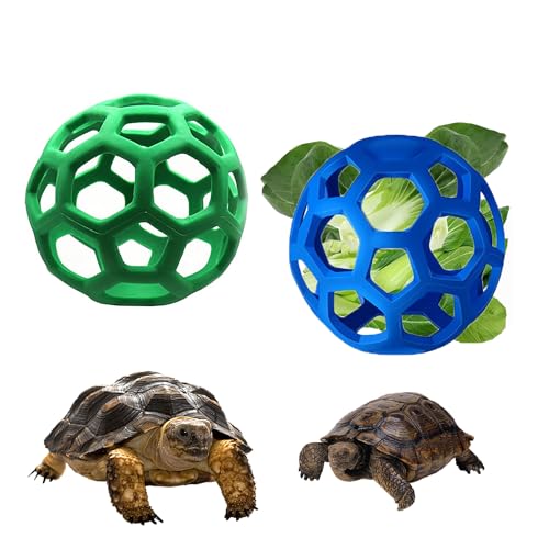 2 Stück Schildkröte Leckerli-Ball Schildkröte Spielzeug Hängende Kleine Tiere Schildkröte Gemüse Gras Obst Fütterung und Spiel Heu Feeder Ball für Kleintiere Haustier Schildkröte (Grün und Blau) von WoYous