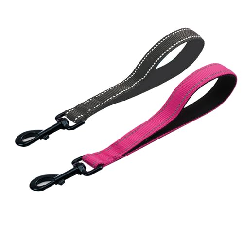 2 x kurze Hundeleine, strapazierfähig, kurze Hundeleine, Nylon, reflektierend, mit weichem Griff, 30 cm, für mittelgroße und große Hunde, Trainingskontrolle (Schwarz und Rose) von WoYous