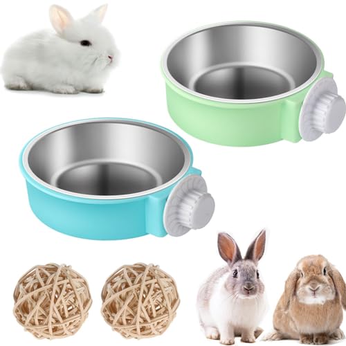 Kaninchen-Schalen-Set, große Futternäpfe für kleine Tiere, Käfigschüssel und Edelstahl-Hängeschalen für Wasserfutter, Futternäpfe für große Häschen, 2 Stück von WoYous