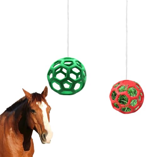 WoYous 2 Stuck Pferde Leckerli Ball Für Pferde Set, Hängende Heu Das Füttern Verlangsamen, Pferde Futterball Spielzeug Für Pferde, Ziegen, Schafe (Rot und Grün) von WoYous