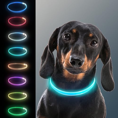 LED Hundehalsband 8 Farben 15 Leuchtmodi USB-aufladbares leuchtendes Halsband-Hund extra große Batteriekapazität mit bis zu 13+ Stunden Länge schneidbar von Wobequ