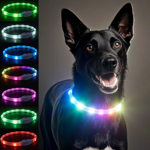 LED Hundehalsband 7 Farben 9 Leuchtmodi USB-aufladbares leuchtendes Halsband-Hund extra große Batteriekapazität mit bis zu 13+ Stunden Länge schneidbar von Wobequ