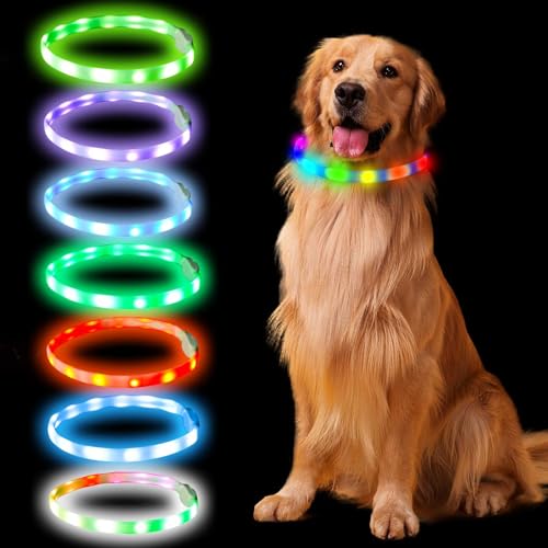 Leuchthalsband Hund, Hundehalsband Leuchtend Aufladbar, Längenverstellbar Led Hundehalsband mit 9 Leuchtmodi, Regendicht Hunde Leuchthalsband für Kleine Mittlere Große Hunde, 70 cm von Wobequ