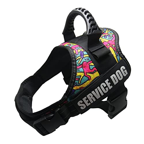 Hundegeschirr Mit Klettverschluss,Anti Zug Atmungsaktiv Brustgeschirr No Pull Sicherheitsgeschirr Reflektierend Dog Harness Einstellbar Weich für Große/Kleine Hunde(Graffiti,XL) von Wodondog