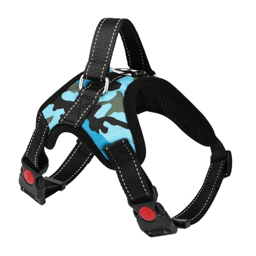 Hundegeschirr Verstellbares Reflektierendes Hundegeschirr Sicherheitsgeschirr für Mittlere Große Hunde Brustgeschirr Dog Harness Weich Gepolstert Atmungsaktiv (Camouflageblau, L) von Wodondog