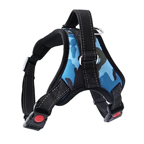 Hundegeschirr Verstellbares Reflektierendes Hundegeschirr Sicherheitsgeschirr für Mittlere Große Hunde Brustgeschirr Dog Harness Weich Gepolstert Atmungsaktiv (Camouflageblau, S) von Wodondog