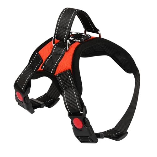 Hundegeschirr Verstellbares Reflektierendes Hundegeschirr Sicherheitsgeschirr für Mittlere Große Hunde Brustgeschirr Dog Harness Weich Gepolstert Atmungsaktiv (Orange, L) von Wodondog