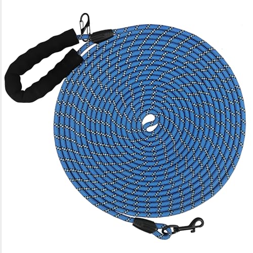 Schleppleine 10m für Hunde, 5m.10m, 20m, 30m, Nylon Reflektierend Lang Robuste Hundeleine, mit Gepolstertem Griff, laufleine für große Hunde (Blau) von Wodondog