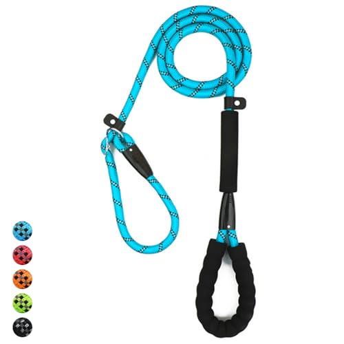 Retrieverleine mit Zugstopp,1,0x180CM Retriverhundeleine mit Weich Gepolstertem Griff, moxonleine Reflektierendes hundeleine Halsband für große Hunde (Blau) von Wodondog