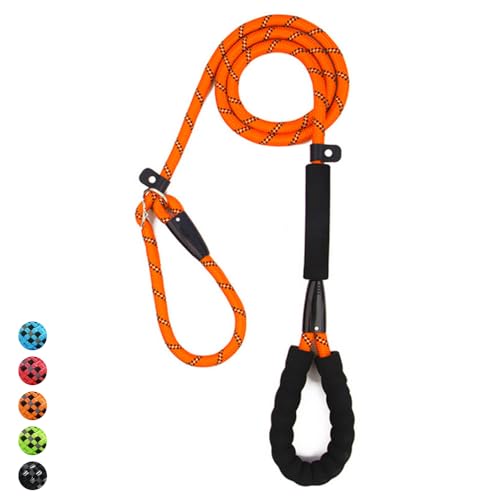 Retrieverleine mit Zugstopp,1,0x180CM Retriverhundeleine mit Weich Gepolstertem Griff, moxonleine Reflektierendes hundeleine Halsband für große Hunde (Orange) von Wodondog