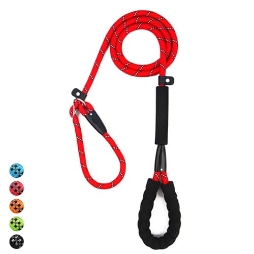 Retrieverleine mit Zugstopp,1,0x180CM Retriverhundeleine mit Weich Gepolstertem Griff, moxonleine Reflektierendes hundeleine Halsband für große Hunde (Rot) von Wodondog