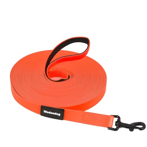 Schleppleine 10M für Hunde 3M/5M/10M/15M Wasserdicht Hundeleine Mit Softgrip-Griff und Aufbewahrungstasche Lange Schleppleine Robust Leine für mittelgroße,große Hunde(Orange) von Wodondog