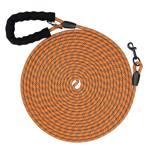 Schleppleine 10m für Hunde, 5m.10m, 20m, 30m, Nylon Reflektierend Lang Robuste Hundeleine, mit Gepolstertem Griff, laufleine für große Hunde (Orange) von Wodondog