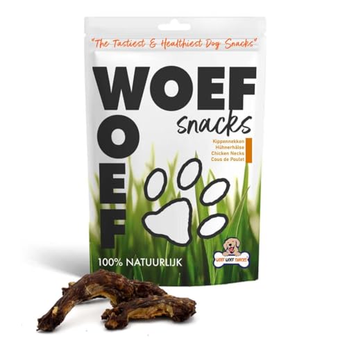 Woef Woef Snacks Hundesnacks Hühnerhälse - 750g - Leckereien für Hunde - Belohnungssnack, Behandeln - Huhn - Alle Hunde und jedes Alter ab 3 Monaten - Keine Zusatzstoffe von Woef Woef Snacks