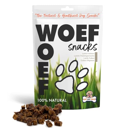 Woef Woef Snacks Lammwürfel, Natürliche Hundeleckerli, Getreidefrei 400g, Hypoallergen und Zuckerfrei, Perfekt fürs Hundetraining, 70% Lammfleisch von Woef Woef Snacks