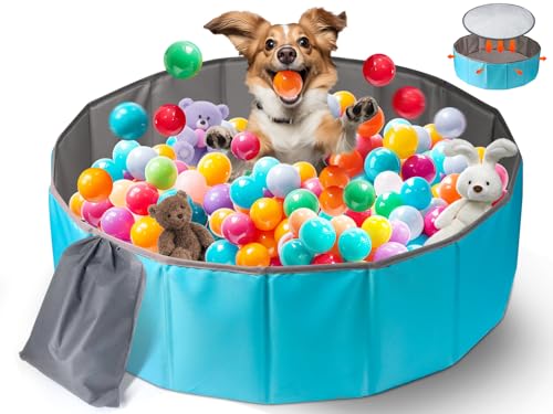 Wofypetny Hunde-Bällebad, 31,5 Zoll Faltbarer Bällebad für Hunde und Katzen mit Memory-Stahlpolster, interaktives Hundespielzeug mit einer Kapazität von über 400 Bällen, Hundespielzeug für aktive von Wofypetny