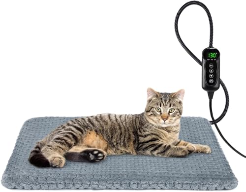 Woiil Elektrisch Haustier Heizdecke, Timing & Temperatur Einstellbar Katzen & Hund Heizmatte Sicher Weicher Wärmedecke Innen für Neugeborene, kleine und ältere Katzen und Hunde, Grau 40 * 45cm von Woiil