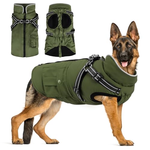 Woiil Hundejacke, wasserdicht, für große Hunde, Winterkleidung (XXL, Grün) von Woiil