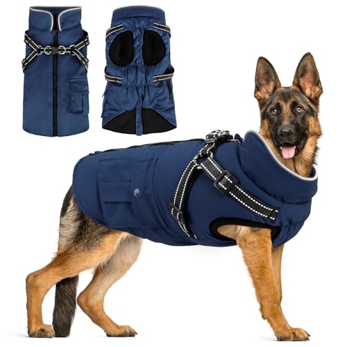 Woiil Hundejacke Hundemantel für Grosse Hunde Warmer Hundepullover Winter Hundejacke Weste Winddicht Hunde Mantel Hoodie Winter Außenjacke für Spazierengehen Navyblau XL von Woiil