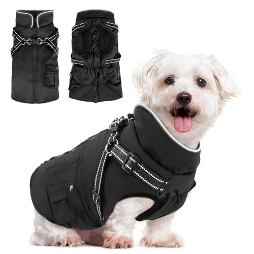 Woiil Hundemantel Winter Warme Hundejacke für mittelgroße Hunde wasserdichter Winterweste atmungsaktiv Hundekleidung Hundepullover mit Geschirrloch Reflektorstreifen Schwarz M von Woiil