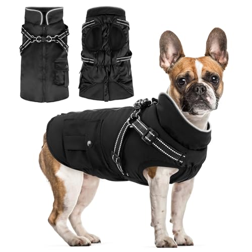 Woiil Hundemantel Winter Warme Hundejacke für mittelgroße Hunde wasserdichter Winterweste atmungsaktiv Hundekleidung Hundepullover mit Geschirrloch Reflektorstreifen Schwarz M von Woiil