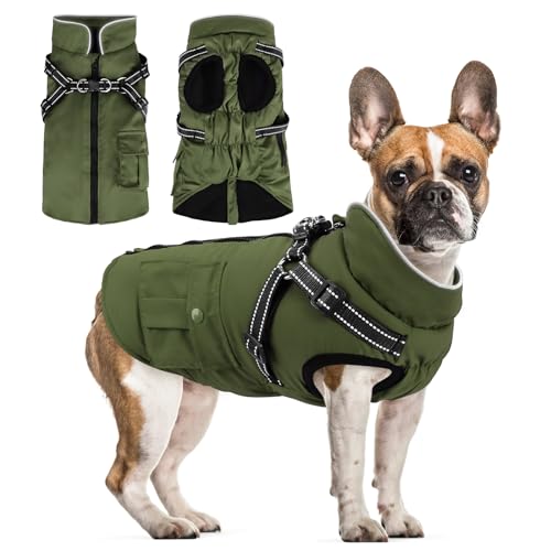 Woiil Hundemantel Thermo Hundejacke für Grosse Hunde wasserdichter Haustiermantel Winter Jacken Winddicht Winterhundejacke Haustierweste mit D-Ring Hundegeschirr Armeegrün L von Woiil