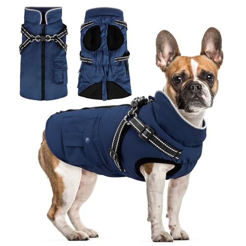 Woiil Hundemantel Thermo Hundejacke für Grosse Hunde wasserdichter Haustiermantel Winter Jacken Winddicht Winterhundejacke Haustierweste mit D-Ring Hundegeschirr Navyblau L von Woiil