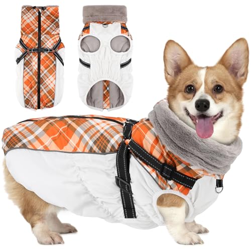 Woiil Hundemantel Winter,Hundemantel Wasserdicht für Kleine Hunde mit verstellbares Hundegeschirr,Warm Hundejacke aus Fleece,Reflektierende Streifen,Dog Jacket(M,Weiß) von Woiil