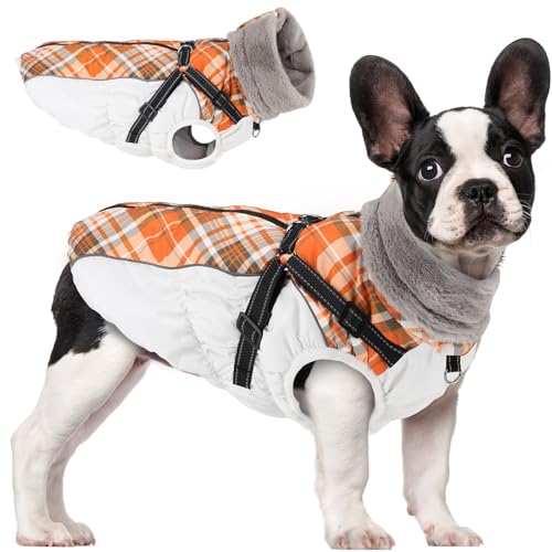 Woiil Hundemantel Winter, Hundemantel Wasserdicht für Kleine Hunde mit verstellbares Hundegeschirr, Warm Hundejacke aus Fleece, Reflektierende Streifen, Dog Jacket (M,Weiß) von Woiil