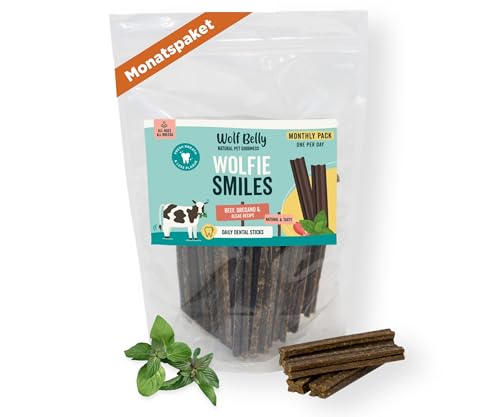 Wolf Belly - Hundeleckerli Getreidefrei (28 stück) Dental Sticks Hund, Hundesnacks Rind und Oregano, Kauknochen Hund Zahnpflege, Dog Treats Beef, Leckerer Fleischgeschmack, Reich an Proteinen von Wolf Belly Natural Pet Goodness