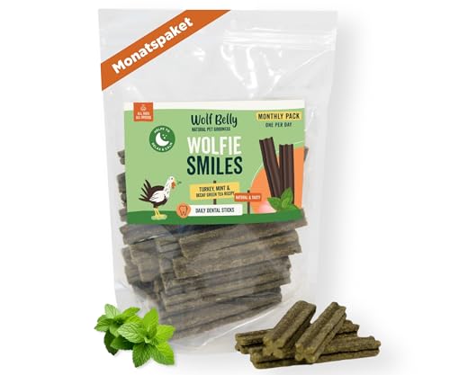 Wolf Belly - Hundeleckerli Getreidefrei (28 stück) Dental Sticks Hund, Hundesnacks Truthahn und Minze, Kauknochen Hund Zahnpflege, Dog Treats, Leckerer Fleischgeschmack, Reich an Proteinen von Wolf Belly Natural Pet Goodness