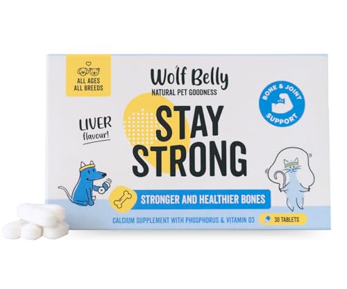 Wolf Belly - Kalzium für Hunde und Katzen Barf Diet Supplement (30 Tabletten) Knochen und Gelenke mit Phosphor und Vitamin D, Maximale Absorption, Fettarme Formel - Hergestellt in Europe von Wolf Belly Natural Pet Goodness