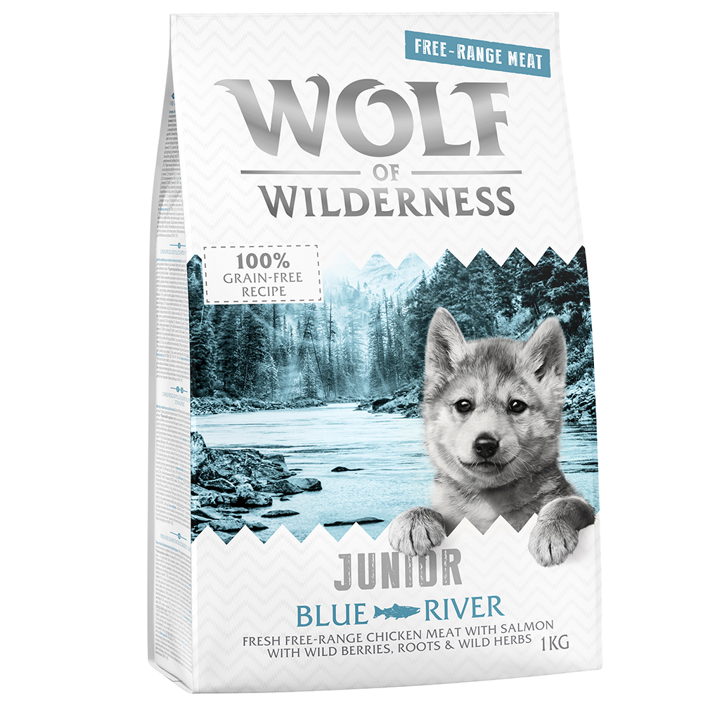 1 kg Wolf of Wilderness Trockenfutter zum Probierpreis! - JUNIOR - Blue River - Freilandhuhn & Lachs von Wolf of Wilderness