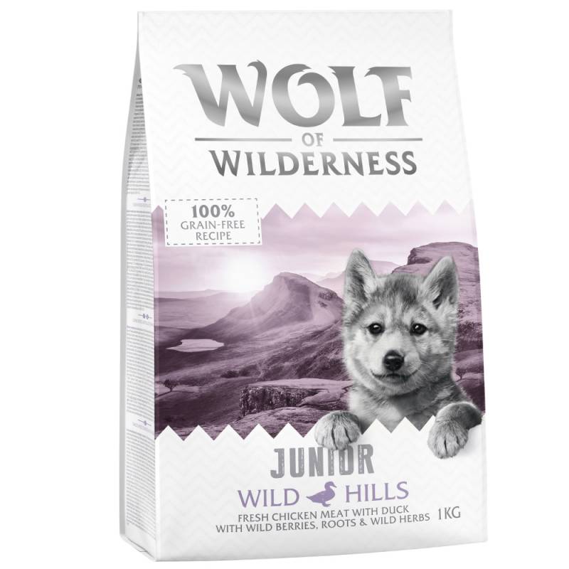 1 kg Wolf of Wilderness Trockenfutter zum Probierpreis! - JUNIOR Wild Hills - Ente von Wolf of Wilderness