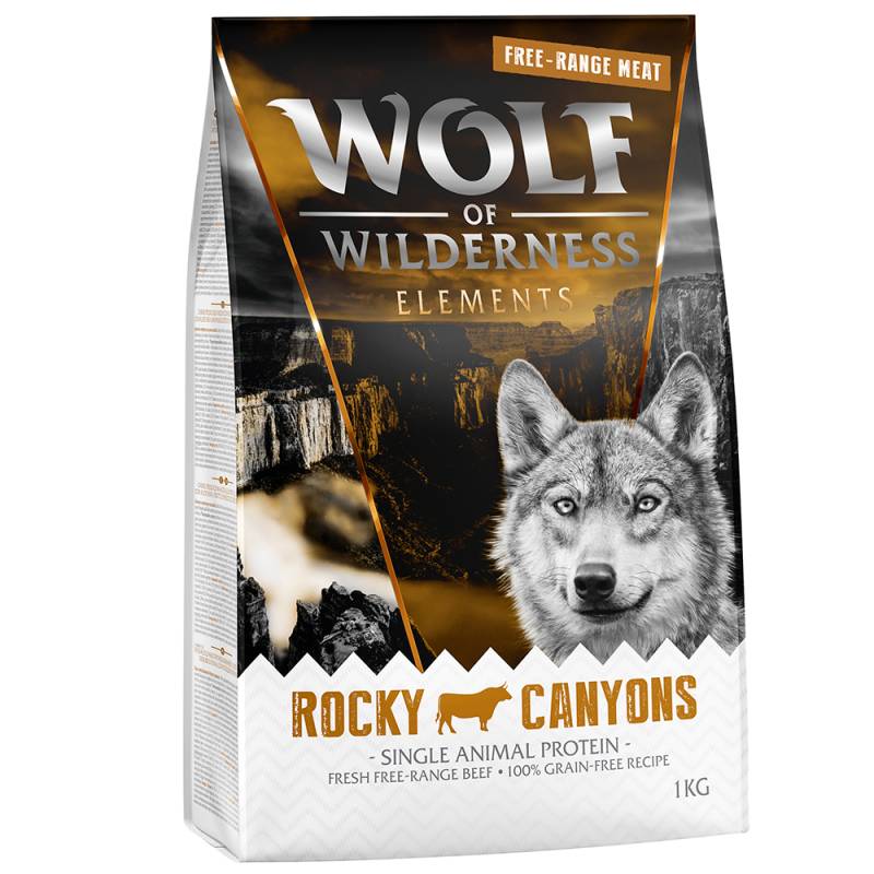 1 kg Wolf of Wilderness Trockenfutter zum Probierpreis! - Rocky Canyons - Freiland-Rind (Monoprotein) von Wolf of Wilderness