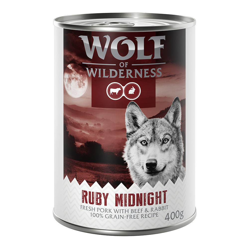 10 + 2 gratis!  12 x 400 g Wolf of Wilderness - Ruby Midnight - Schwein, Rind, Kaninchen von Wolf of Wilderness